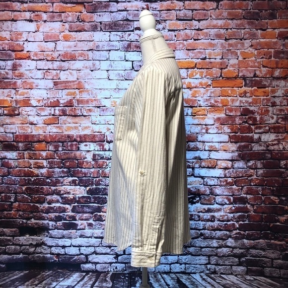 THREAD & SUPPLY WOMENS CREAM & TAN STRIPED FLANNEL BUTTON DOWN SHIRT SIZE LARGE - Picture 3 of 13